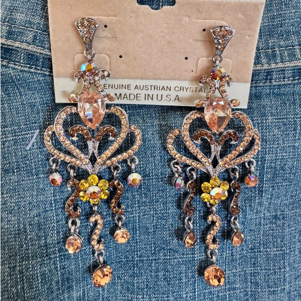 Austrian Crystal Rhinestone Chandelier Dangle Earrings Made in USA